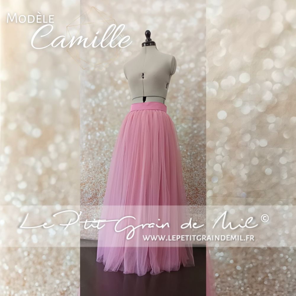 Jupe longue en tulle mariée ample couleur vieux rose