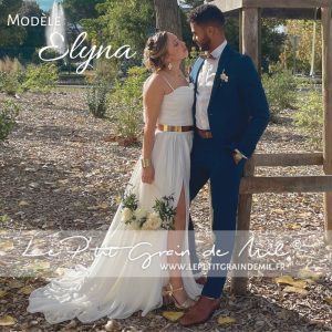 Jupe de mariée fluide avec traîne et fente – Modèle Elyna par Le P’tit Grain de Mil